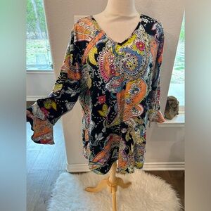 Parsley & Sage multi color paisley floral bell sleeve top 3X